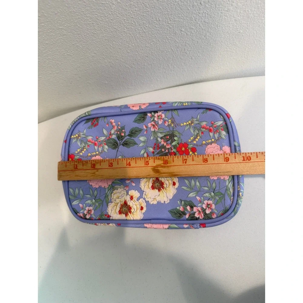 Yumi Kim Floral Makeup Bag Periwinkle Blue Double Layer Travel Vanity Case
